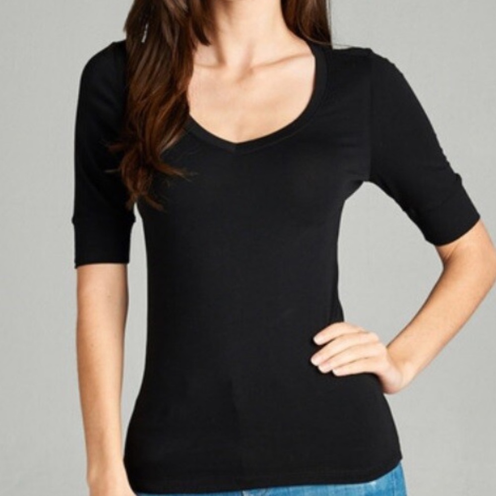 Splendid longline black scoop neck short sleeve fitted Tee size Medium